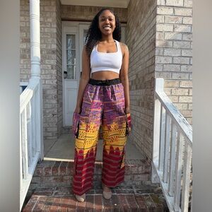 Colorful Geometric African Ankara Wax Prints  Double Pockets Cargo Pant/Bottom